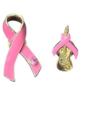 Enamel Pink Rhinestone Breast Cancer Awareness hard rock Guitar Tac Pins